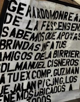 Three banners with drug-related messages hung in Ensenada; they target Cisneros and a former FESC agent