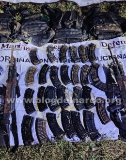 Federal forces raided a cartel camp in Mazatlán, Sinaloa, seizing long guns, magazines, vests, and tactical gear.